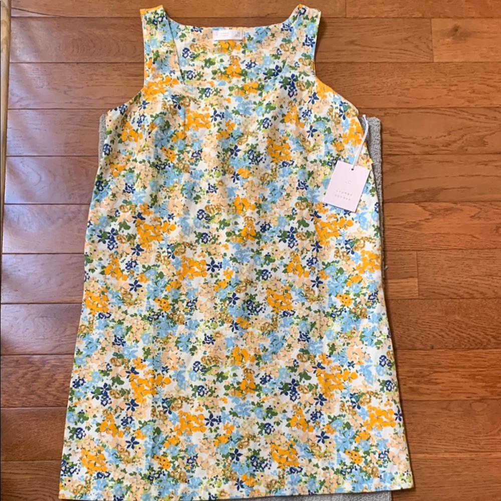 LC Lauren Conrad Yellow and Blue Square Neck Sundress